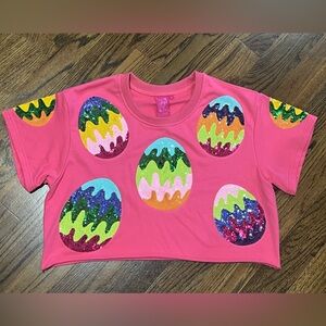 QUEEN OF SPARKLES Pink top with sequin Egg Design Tee